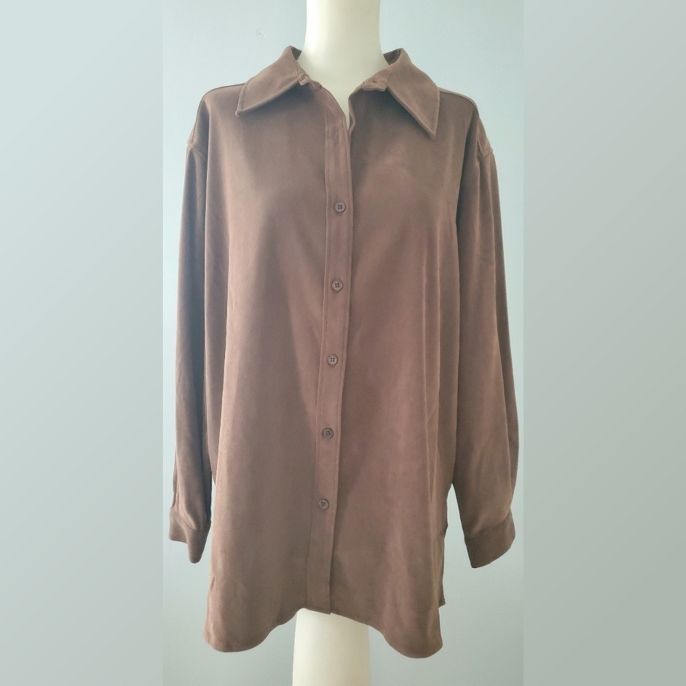 Denim & Co. Brown Button Up Shirt NWT